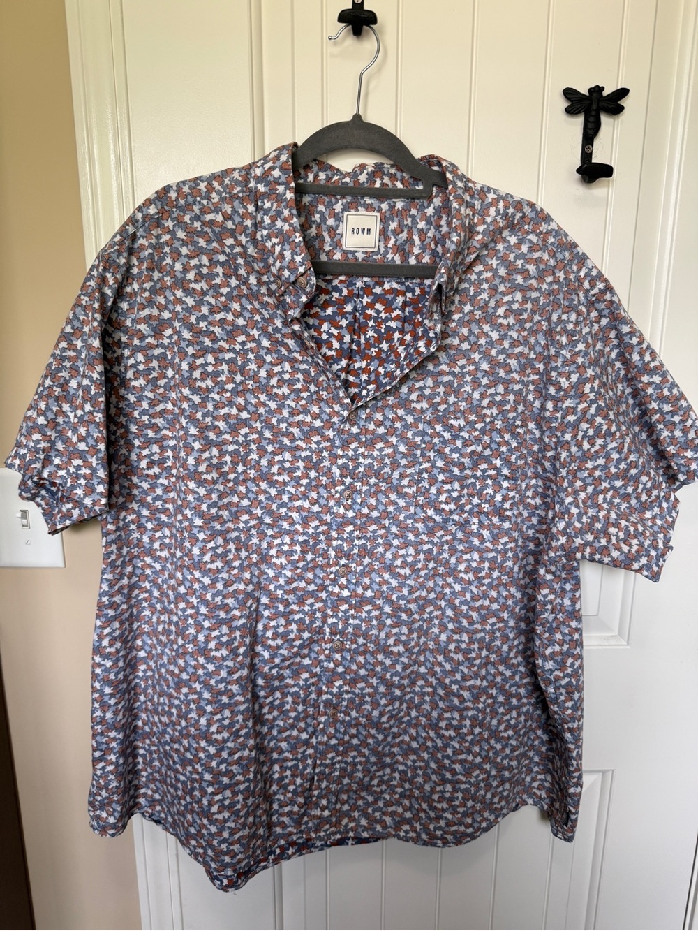 ROWM Short-Sleeve Button Down Shirt in Blue & Brown Floral Print